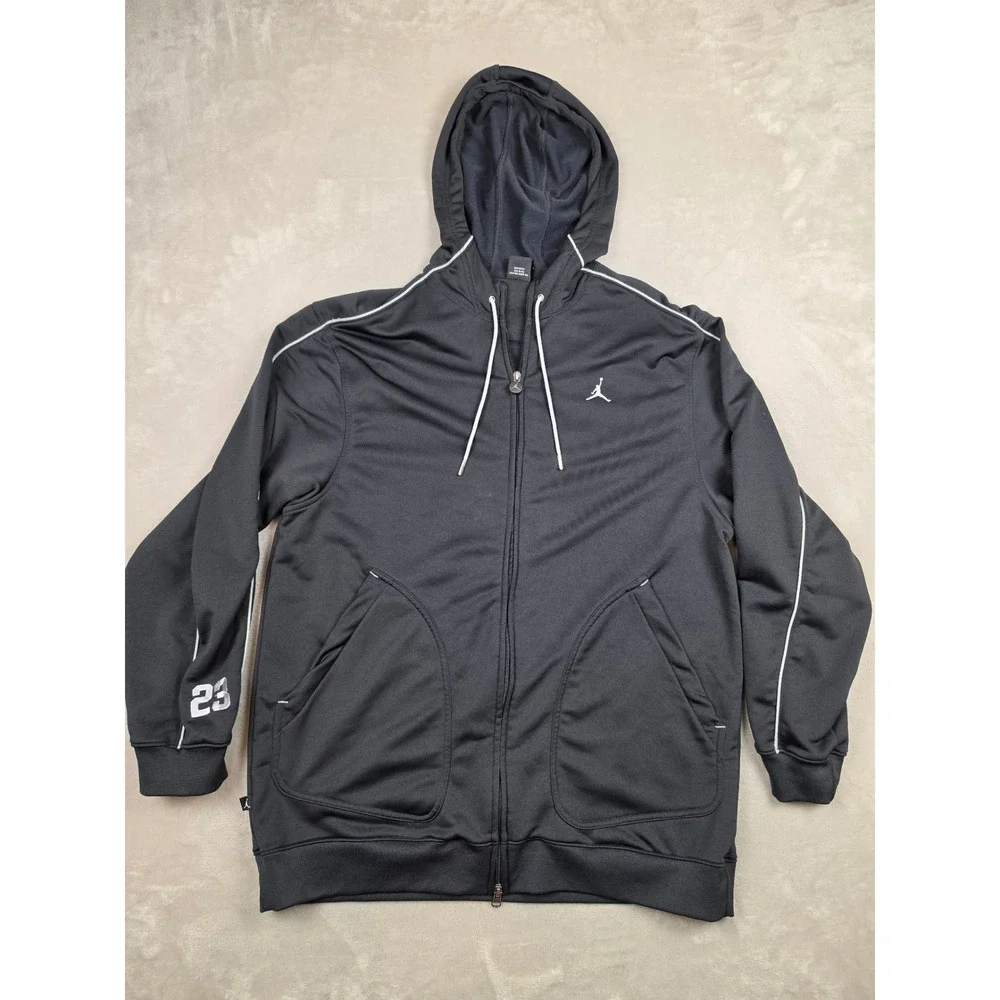 Vintage Jordan Full Zip Hoodie Mens XL Black Track Jacket #23 Jumpman Piping Y2K